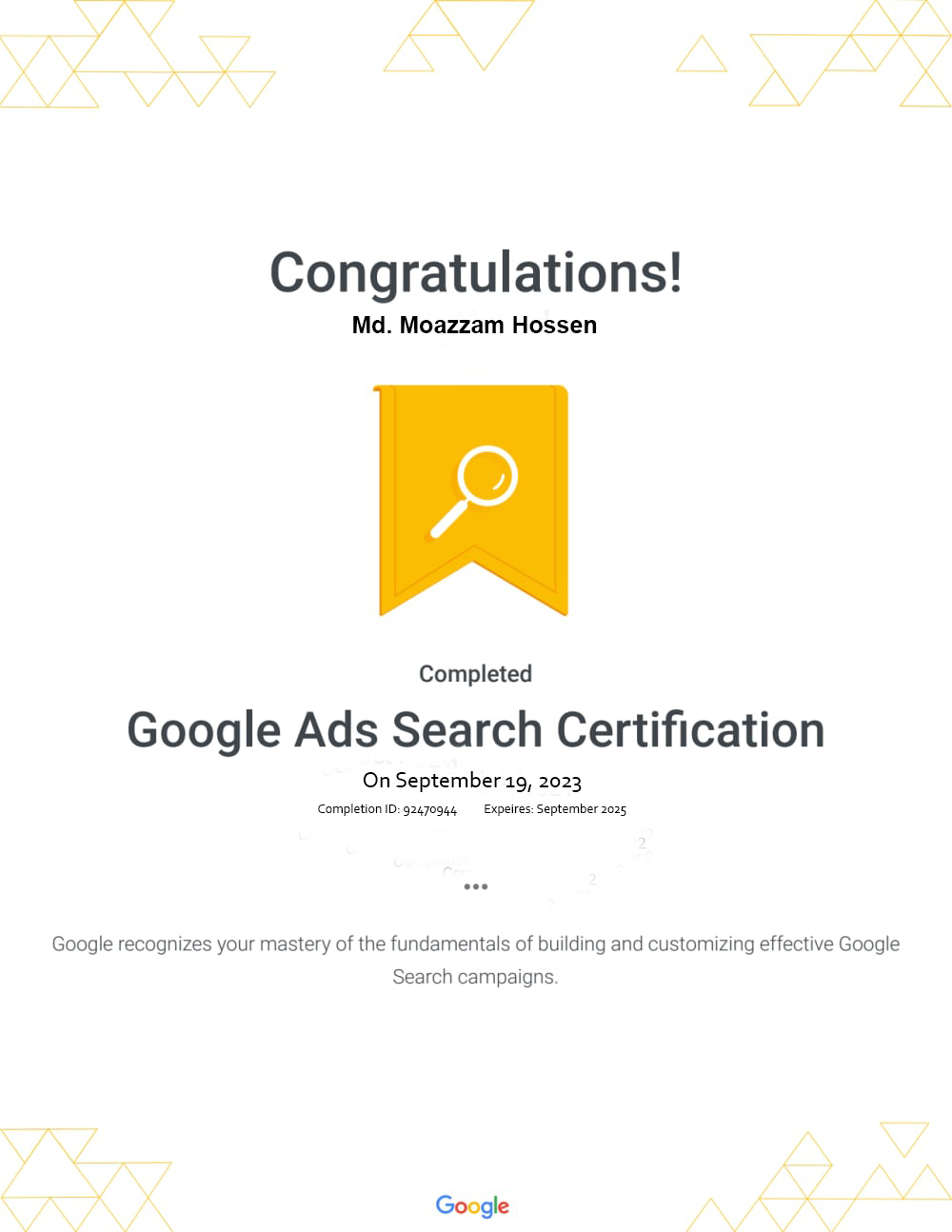 Google Ads Search Certificate